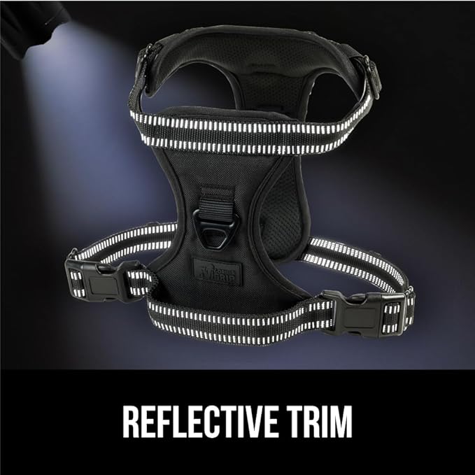 Gorilla Grip No Pull Comfortable Durable Dog Harness with Handle, Pet Leash Clips on Chest or Back for Walking, Padded Mesh Pets Vest, Adjustable Reflective Straps, Puppy Training, Black