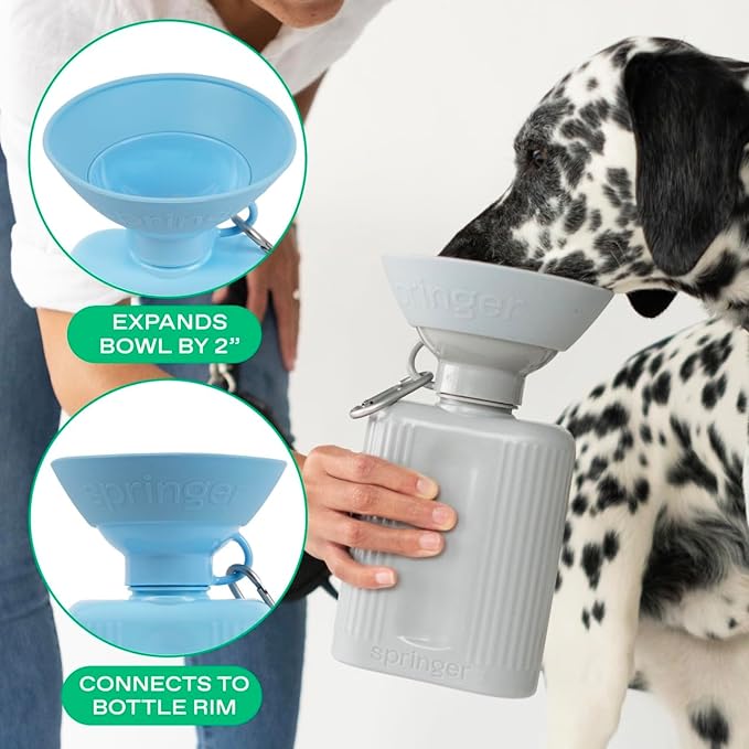 Springer Splash Shield for Mini, Classic, Growler Dog Travel Bottles - Mess Proofer & Bowl Expander for Large Breeds - BPA-Free Silicone (Not Compatible with Flip Bottle) – Sky Blue