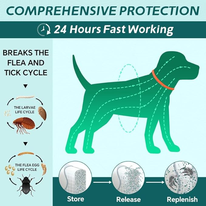 4 Pack Flea Collar for Dogs, Natural Flea and Tick Collar for Dogs, 8 Months Flea and Tick Prevention for Dogs, Tick Collar for Dogs, Water Resistant Dog Flea Collar, One Size Fits All, Orange