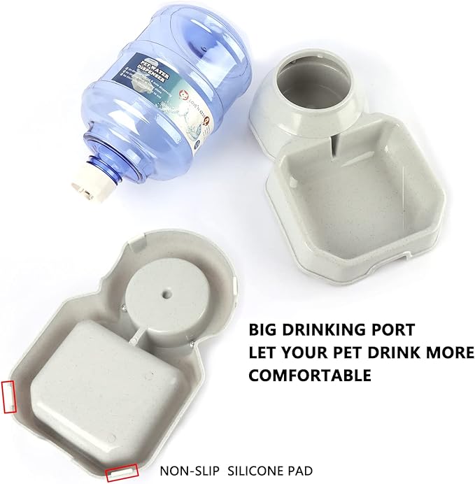 Automatic Dog Cat Water Dispenser,Gravity Multi Pet Drinking Fountain,Set with Pet Bowl for Medium Dog Puppy Kitten, 1 Gallon/ 3.8L Capacity (Waterer)