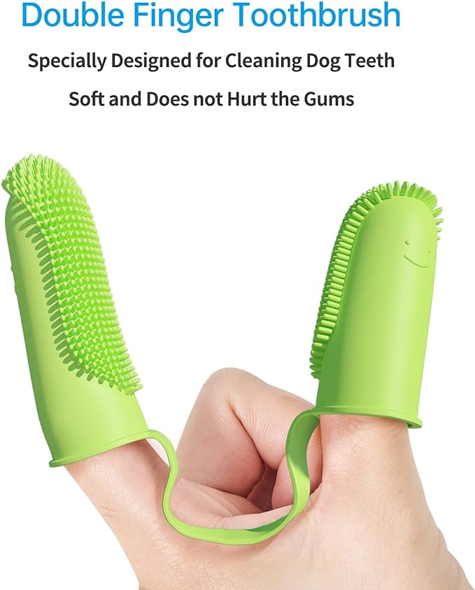 2 Pack Toothbrush for Dog, Finger Toothbrush Kit, 135ºSurround Bristles for Easy Teeth Cleaning, Double-Finger Toothbrush Dental Care for Puppies, Cats and Small Pets