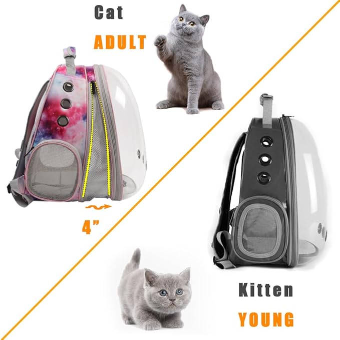 Front Expandable Cat Backpack Carrier, Fit up to 20 lbs, Space Capsule Astronaut Bubble Window Backpack for Large Fat Cat and Small Puppy