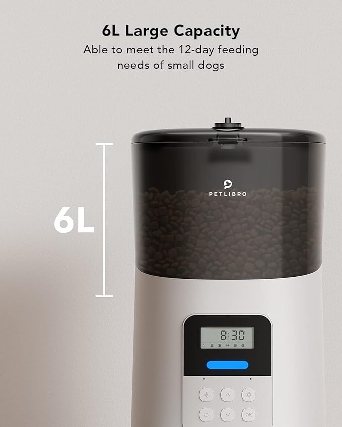 PETLIBRO Automatic Dog Feeder, 6L Dog Food Dispenser with Twist Lock Lid, Timed Dog Feeder with Clog-Free Design & Low Food LED Indication, Up to 50 Portion 6 Meals Daily for Dogs Cats Pets
