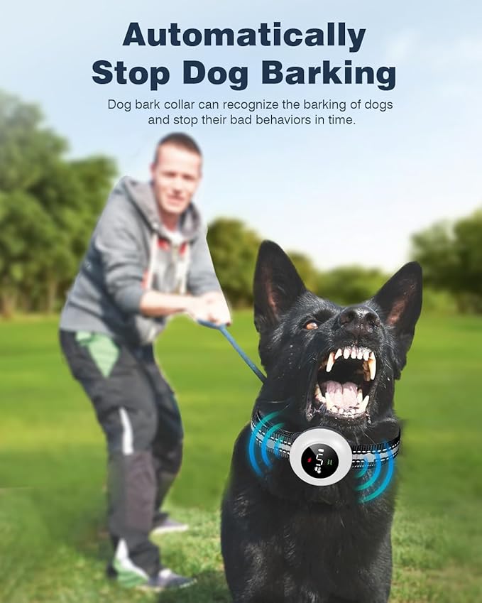 2-in-1 Dog Shock Collar & Dog Bark Collar - Smart Anti Barking Dog Training Collar with 5 Adjustable Sensitivity & 3300FT Remote for All Breeds IP67 Waterproof Rechargeable E-Collar (White)