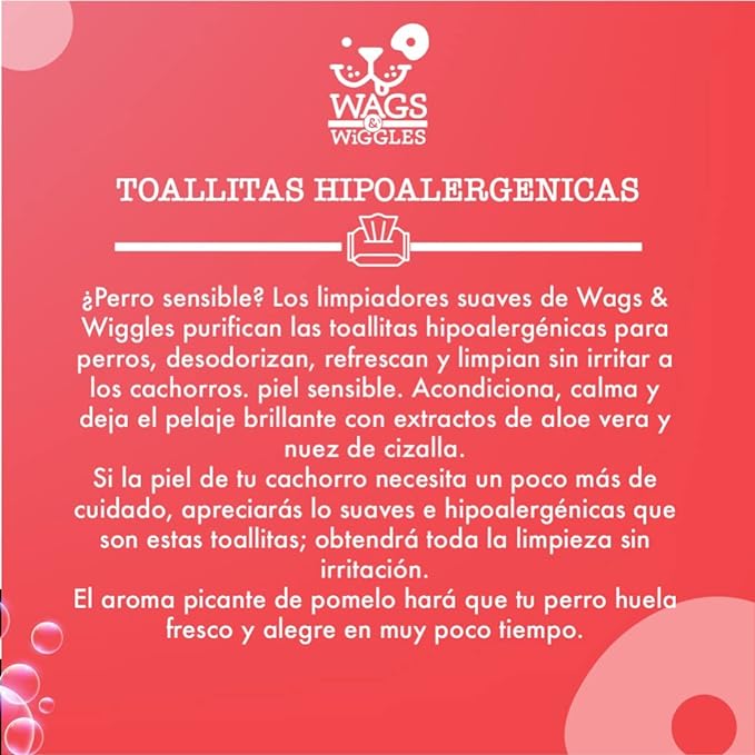 Wags & Wiggles Purify Hypoallergenic Wipes for Dogs Gently Clean & Condition Your Dog's Coat without A Bath Zesty Grapefruit Scent Your Dog Will Love, (Pack of 1, 100 Count Total)
