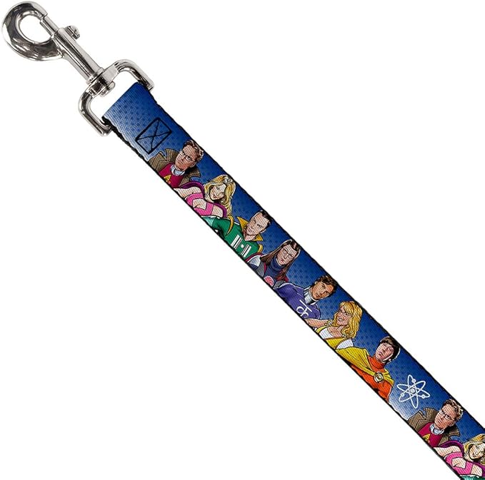 Buckle-Down Pet Leash - The Big Bang Theory Superhero Characters Group Blue Dot Fade - 4 Feet Long - 1.5" Wide