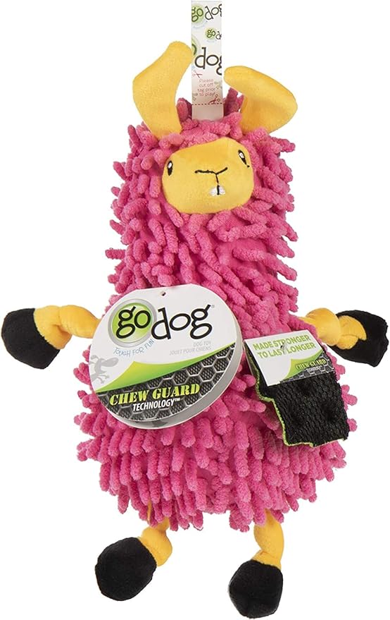 goDog Llamas Noodle Squeaky Plush Dog Toy, Chew Guard Technology - Pink, Small
