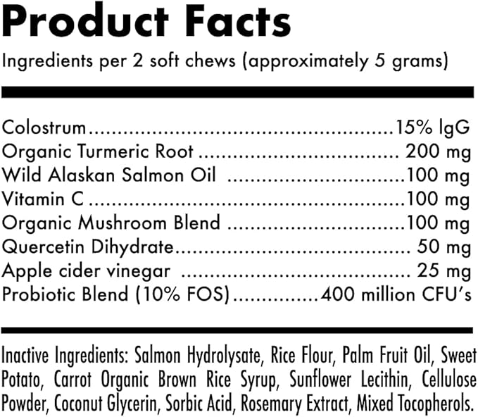 Allergy Relief Chews for Dogs & Immune & Digestive Supplement with Wild Salmon Oil Kelp Colostrum Turmeric Probiotics & Bee Pollen for Seasonal Allergies Anti Itch, Skin Hot Spots Soft Treats