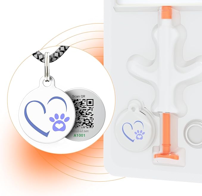 1 Pack 1.4x8 mm Microchip for Dogs Kit with QR Code Id Pet Tag - Free Lifetime Registration - Implant International standard - ISO 11784/5 for Puppy, Kitten & Cats