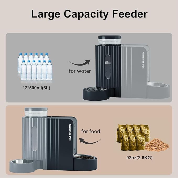 Automatic Gravity Pet Feeder, 1.8 Gallons*2 Dog Feeder and Water Dispenser Set, 2-in-1 Automatic Feeder and Stainless Steel Water Dispenser for Dogs, Cats, Rabbits, Puppies (Dark Blue)
