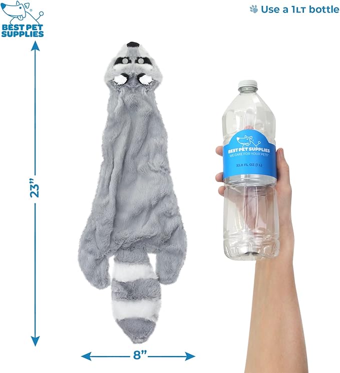 Best Pet Supplies Stuffing Free Squeaky Dog Toys for Small Dogs, Medium Dogs, and Large Dogs, Durable, Best Dog Chew Toy for Teething Puppy, Indoor Play, Holds Plastic Bottle - Fox, Raccoon, Large