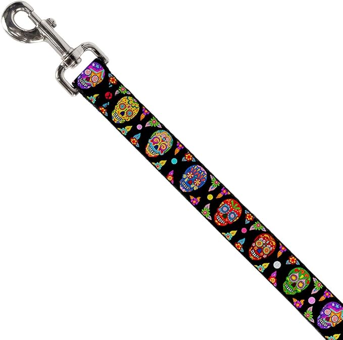 Buckle-Down Dog Leash Colorful Calaveras Black Multi Color 6 Feet Long 1.0 Inch Wide, Multicolor (DL-6FT-WTY004)