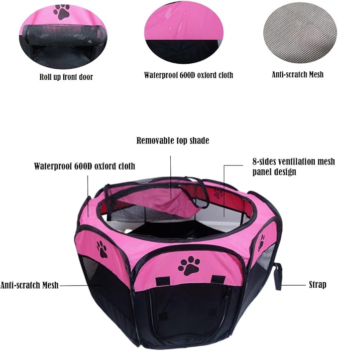 Portable Pet Playpen,Foldable Dog Playpen for Dogs and Cats,Rabbits,Pet Exercise Pet Tents Indoor Outdoor Use (S(28.7" x 28.7" x 16"), Rosered)