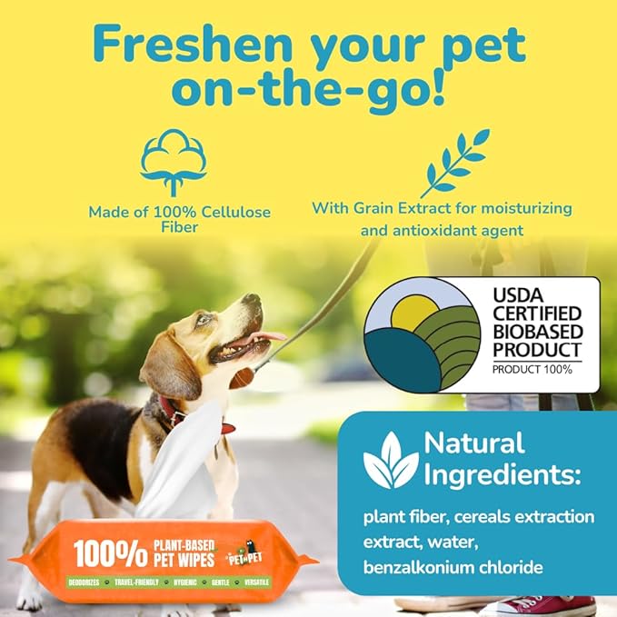 PET N PET 100% Plant Based Dog Wipes for Paws and Butt, 400 Counts Dog Pet Wipes, 8" x 8" Hypoallergenic Unscented Dog Wipes, Cleaning Deodorizing Cat Wipes, Puppy Wipes, Dog Paw Wipes, Dog Face Wipes
