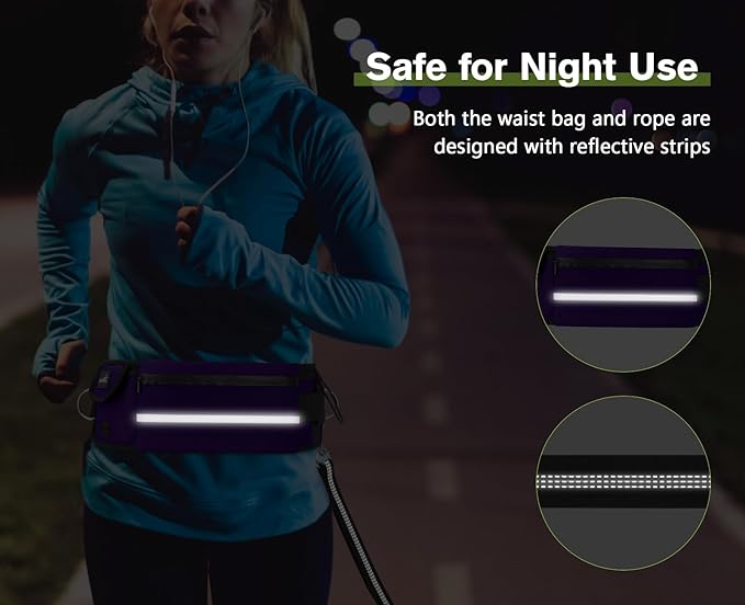 Pecute Hands Free Dog Leash with Pouch, Waist Belt Fanny Pack with Soft Pads, Dual Padded Handles, and Durable Bungee for Walking, Hiking, Jogging Biking, and Running (Up to 220lbs) Purple