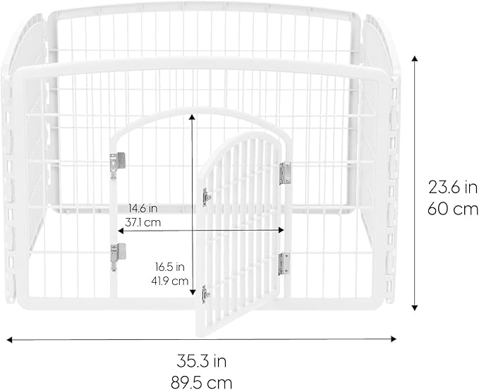 IRIS USA Dog Playpen, 4-Panel 24" Pet Playpen with Door, Puppy Playpen, Indoor/Outdoor Dog Pen, 35 x 35 x 24, Foldable, Customizable, White