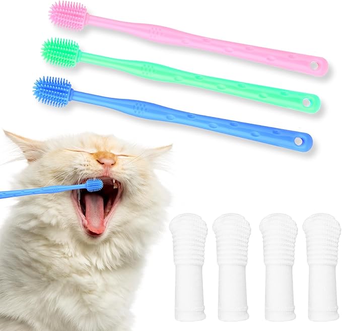 7Pcs Dog Toothbrush Cat Toothbrush Small Dog Puppy Tooth Brushing Kit Finger Toothbrush 360 ° Dog Toothbrush for Puppy, Small Dog and Cat
