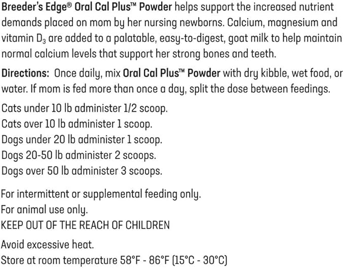 Breeder's Edge Oral Cal Plus Powder- Calcium Supplement for Dogs & Cats- 300gm