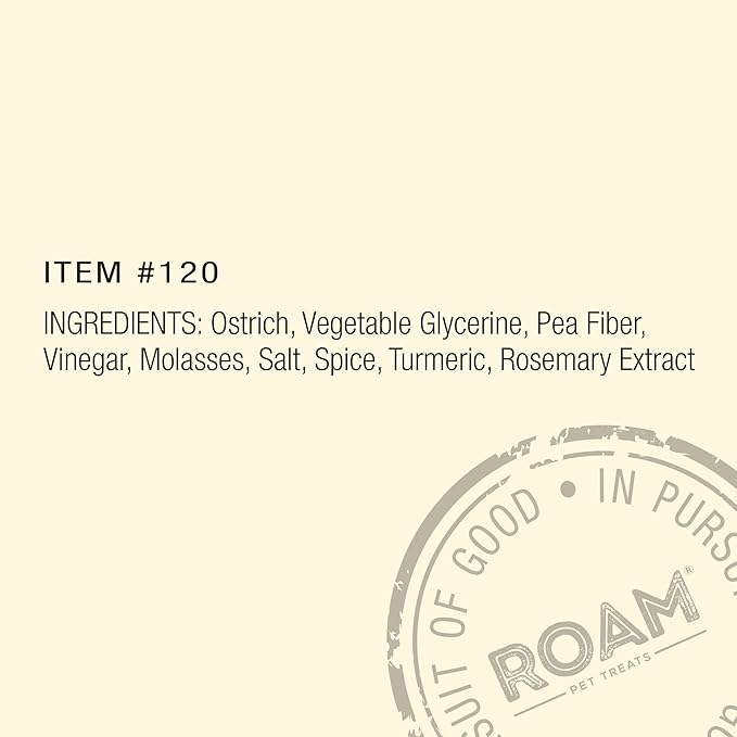 ROAM PET TREATS Ossy Jerky Dog Treats, Single Sourced Novel Protein Jerky Treats Made from Ostrich for Dog