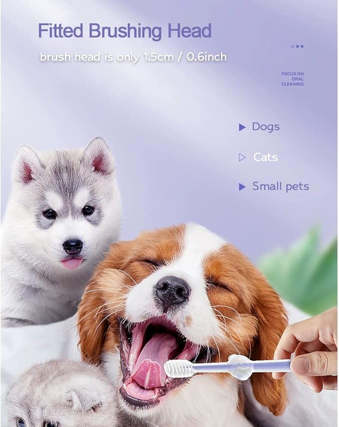 360 Degree Dog and Dat Toothbrush with Tongue Cleaner, Pet Silicone Toothbrush and Cat Toothbrush Kit, Comes with a Storage Cup, Suitable for Small and Medium-Sized Dogs, Cats, Ferrets, and Dutch Pigs
