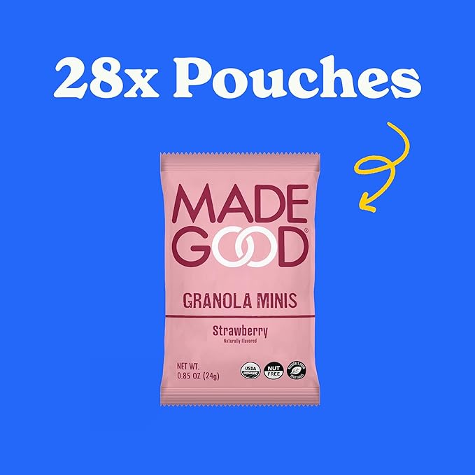 MadeGood Strawberry Granola Minis, 28 Count, Gluten Free and Organic Snacks