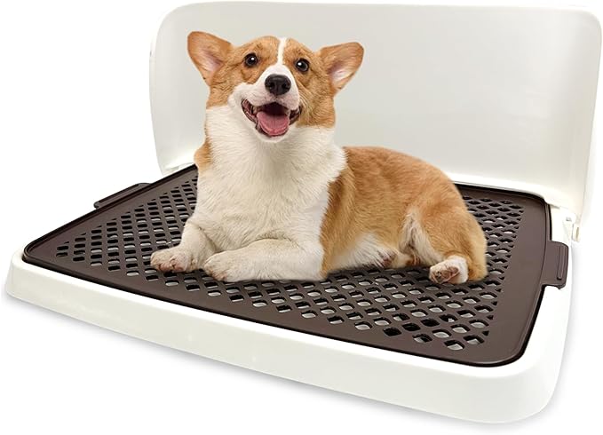 Hamiledyi Dog Potty Tray, Pet Dog Pee Pad Holder, 19"x14" Puppy Training Pad Holder Dog Toilet Pad Mesh Training Toilet Portable Dog Litter Box for Small and Medium Dogs, Puddy,Bunny, Cats (Brown)