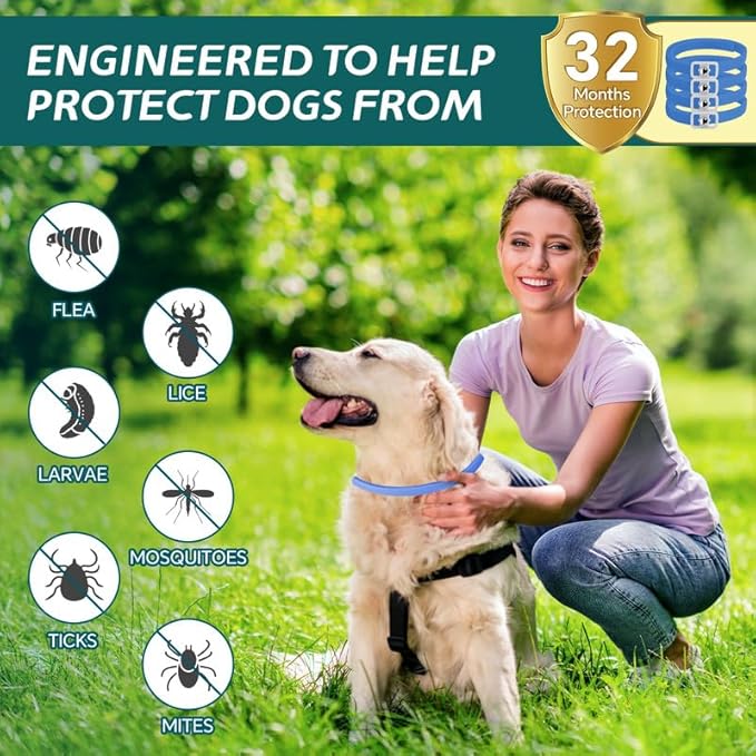 4 Pack Flea Collar for Dogs, Natural Flea and Tick Collar for Dogs, 8 Months Flea and Tick Prevention for Dogs, Tick Collar for Dogs, Water Resistant Dog Flea Collar, One Size Fits All, Blue