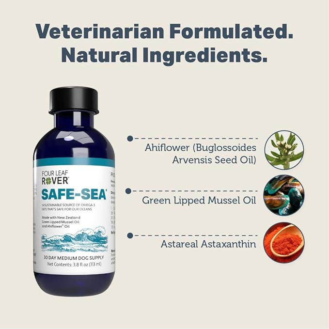 Safe-Sea Premium Fatty Acids - Omega-3 for Dogs - New Zealand Green-Lipped Mussel Oil for Joint Support - 11 to 45 Day Supply, Depending on Dog’s Weight - Vet Formulated