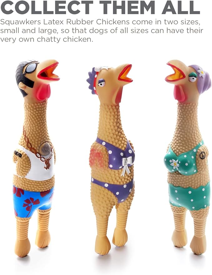 Outward Hound Squawkers Henrietta Latex Rubber Chicken Interactive Dog Toy, Large