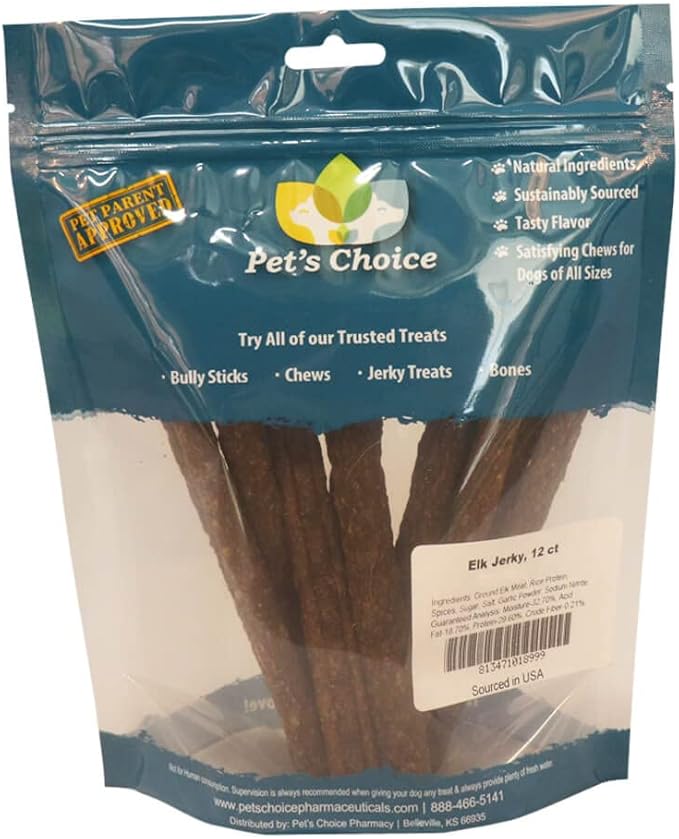 Pet's Choice Naturals Natural Dog Treats, Elk Jerky, 12 Count,Brown,0001-12PK