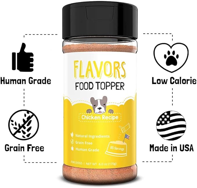 Flavors Food Topper Dogs - Chicken Recipe - Natural, Human Grade, Grain Free - Perfect Kibble Seasoning for Picky Dog (Chicken, 6.0oz)