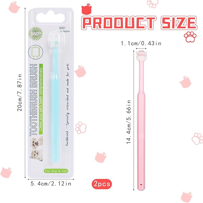 2 Pack Puppy Tooth Brushing Kit, 360 Degree Silicone Dog / Cat Toothbrush Pet Dental Care Dog Oral Hygiene Deep Clean Pet Teeth Cleaning Tool Soft Bristles Friendly to Gums, Easy to Handle - Small