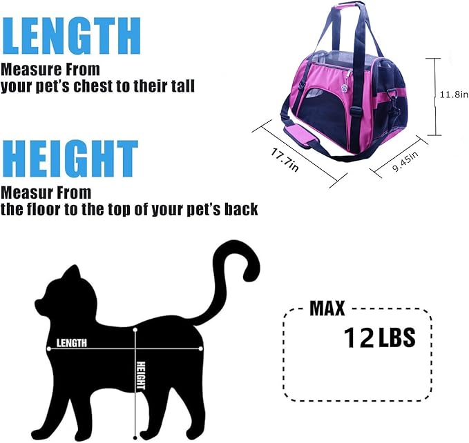 Cat Carrier,Soft-Sided Pet Travel Carrier for Cats,Dogs Puppy Comfort Portable Foldable Pet Bag Airline Approved (Medium-Rosered)