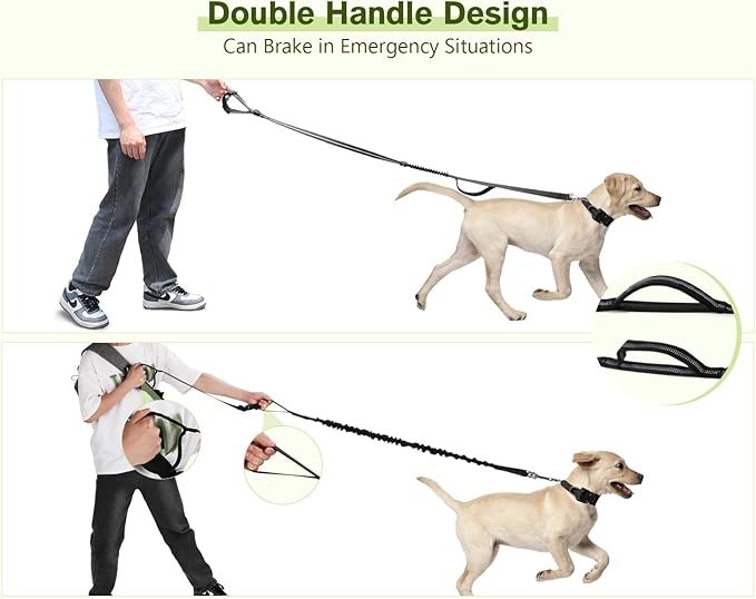 Pecute Hands Free Dog Leash, Multifunctional Crossbody Rope with Bag, Elastic Nylon Double Hands Free Leash with Pouch for Large Dogs, Reflective Shock Absorbing Bungee Walking, Jogging and Running