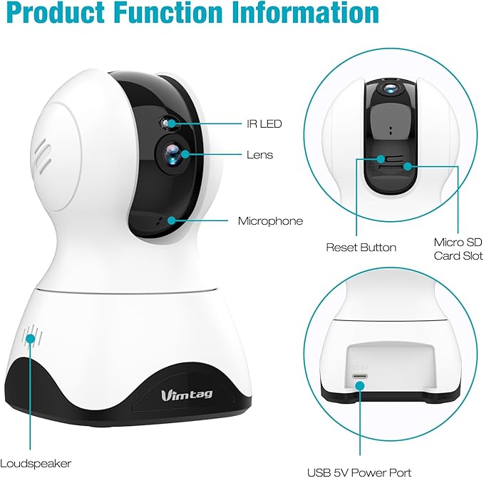 VIMTAG Pet Camera, 2.5K HD Pet Cam, 360° Pan/Tilt View Angel with Two Way Audio, Dog Camera with Phone APP, Motion Tracking Alarm,Night Vision,24/7 Recording with Cloud/Local SD, Smart Home Indoor Cam