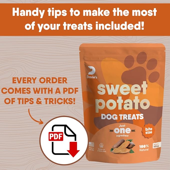 Davie's Sweet Potato Dog Training Treats - Bite Size Dog Treats for Small or Large Dogs, Vegan Dog Training Treats, Made in The USA, Grain Free, Alternative to Rawhide Chews