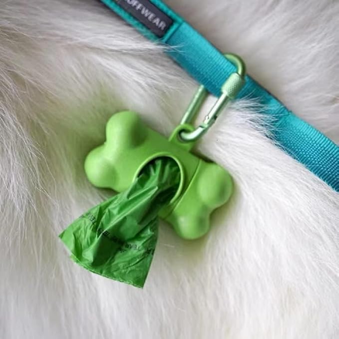 Dog Poop Pickup Bags Holder Dispenser with Leak-Proof Scented Doggy Waste Bags and Carabiner with Safety Lock Plus Hook and Loop Fastener Never Loose on Leash Lead Again (1 Holder 195 Bags, Green)