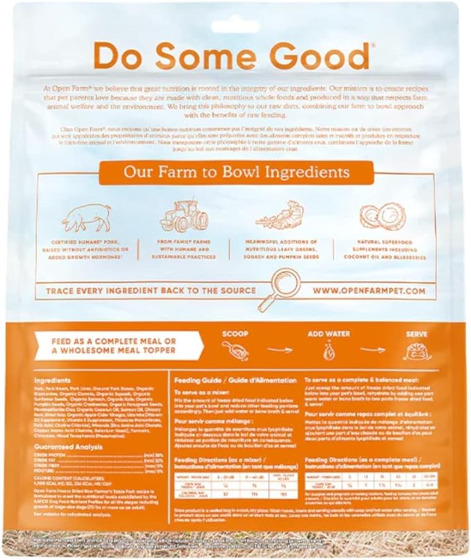Open Farm Freeze Dried Raw Dog Food, Humanely Raised Meat Recipe with Non-GMO Superfoods and No Artificial Flavors or Preservatives, Farmer's Table Pork Freeze Dried - 22oz