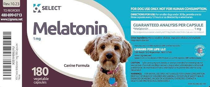 Melatonin for Dogs, 1 mg - 180 Vegetable Capsules - Dog Melatonin for Small Breeds - Gentle Well-being Enhancer - Healthy, Tasty Dog Treats That Helps Overall Health