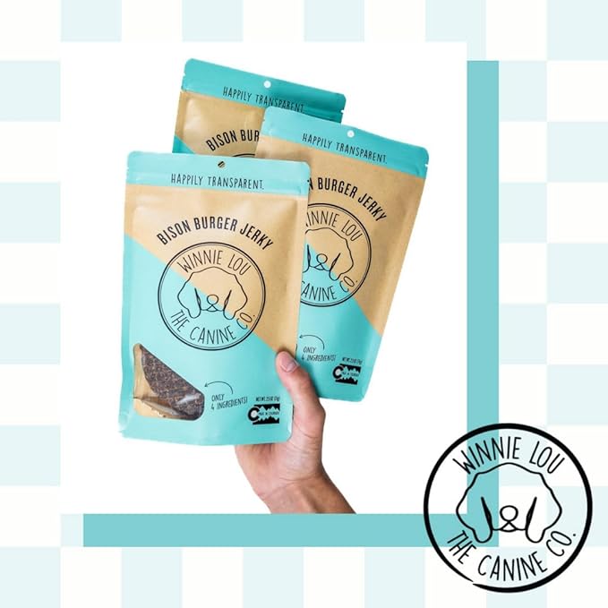 Winnie Lou Organic Dog Treats, Bison Burger Jerky Human Grade Dog Treats for All Sized Breeds, All Natural Dog Treats with No-Added Sugar, Glycerin & Preservatives, Made in USA, 2.5 Oz (71g), 2 Pack