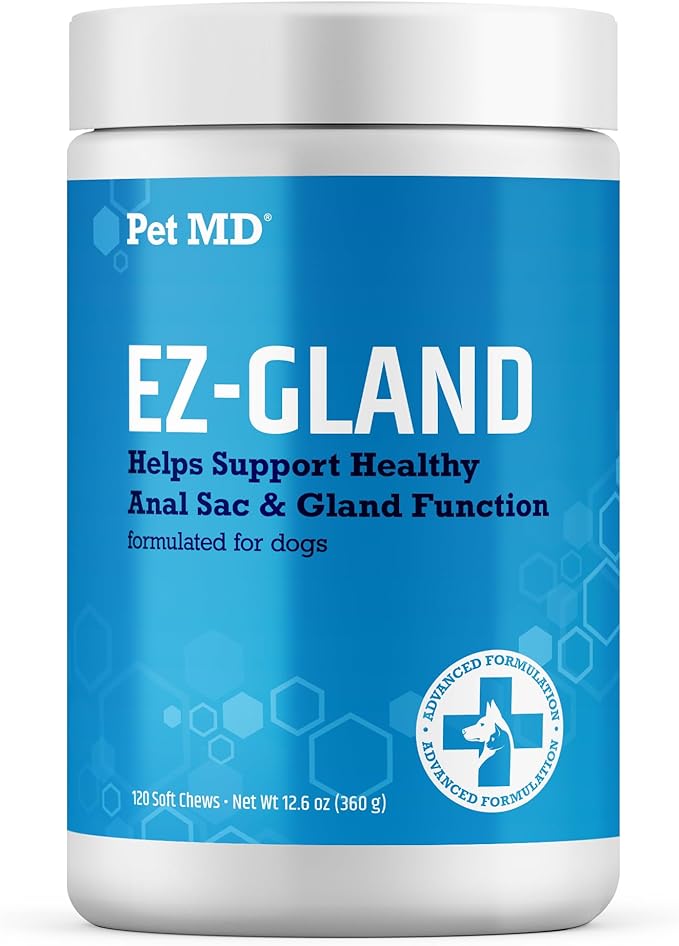 Pet MD EZ Gland - Dog Anal Gland Chews with Pumpkin and Fiber for Dogs for Digestive Support, Constipation Relief, and Stool Firmer - 120 ct Soft Chews