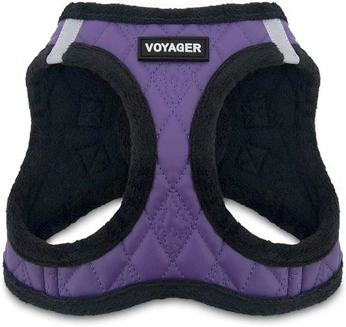 Voyager Step-In Plush Dog Harness – Soft Plush, Step In Vest Harness for Small and Medium Dogs by Best Pet Supplies - Harness (Purple Faux Leather), XS (Chest: 13 - 14.5")