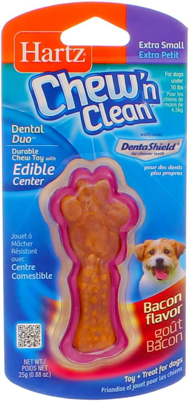 Hartz Chew N Clean Dental Duo Dog Chew Toy, Extra Small, Bacon Flavor (9 pack) (Bundle)