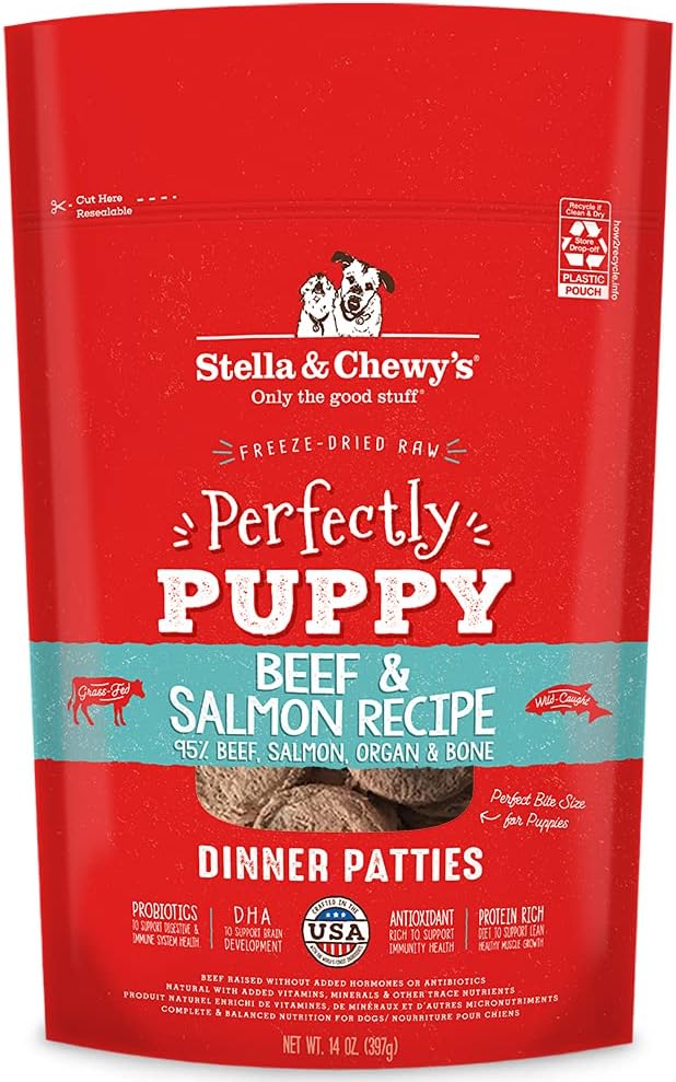 Stella & Chewy's Freeze Dried Raw Dinner Patties – Crafted for Puppies – Grain Free, Protein Rich Perfectly Puppy Beef & Salmon Recipe – 14 oz Bag