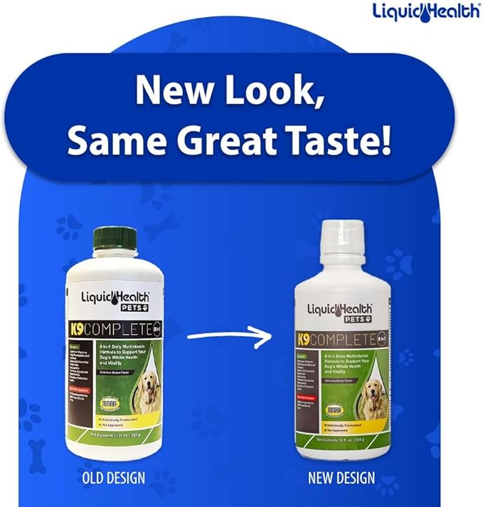 LiquidHealth 32 Oz K9 Complete 8-in-1 Liquid Multivitamin for Dogs & Puppies, All in One Complete Formula, Senior Puppy Dog Diet, Canine Vitamins, Skin and Coat, Joint Health, Immune Support (2 Pack)