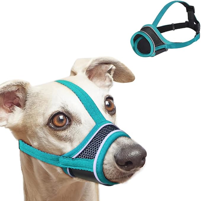 New Dog Muzzle, Breathable Drinkable Mesh Muzzle for Dogs,Anti Biting Barking Chewing,Grooming Muzzle for Dog with Anti-Drop Adjustable Anti-Drop &Shiny Reflective Strap in Night (Blue, XL)