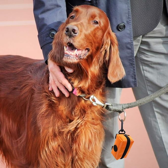 SLSON Pet Waste Bag Dispenser Zippered Pouch,Portable Dog Poop Bag Holder Leash Attachment Lightweight Fabric Bags (Orange)