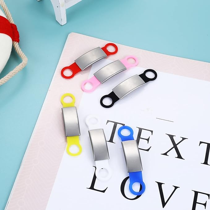 6 Pcs Slide On Dog ID Tag, Dog Collar Tag, Silicone Stainless Steel Dog Cat Personalized Name Engraved Tags, Custom Dog Tags, Silent Dog License Tag, Blank Pet ID Tags for Dogs Cats (6 Colors)