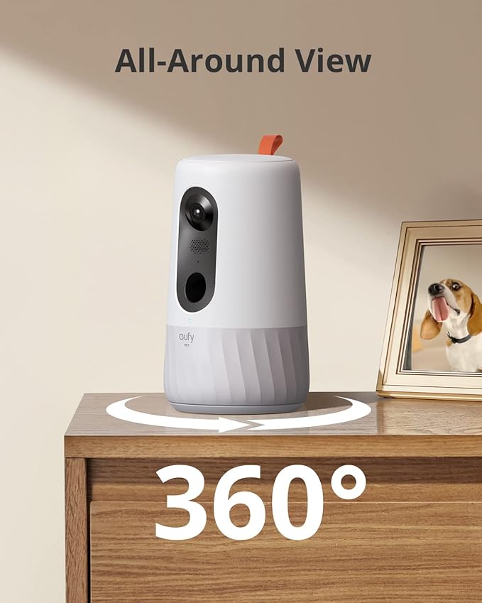 eufy 2K Pet Camera with Phone App, New 2023, 360° View, On-Device AI Tracking, Dog Camera with Treat Dispenser, 2-Way Audio, Doggy Diary, Bark Alerts, Local Storage, No Monthly Fee