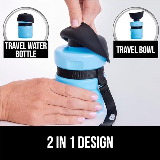 Gorilla Grip No Spill Portable Dog Water Bottle with Built in Bowl, Food Grade Silicone Leak Proof Pets Travel Drink Dispenser, Puppy Walk Training, Pet Hiking Essentials, Trip Accessories, Blue